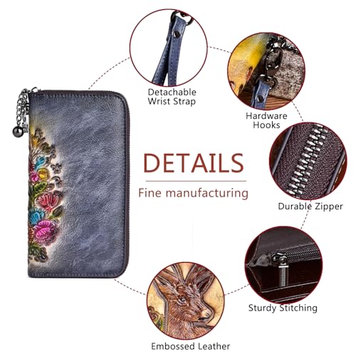 Image of Wallet Genuine Leather for Women - with RFID Blocking Card checkbook ID Slot Large Capacity Vintage style (deer black)