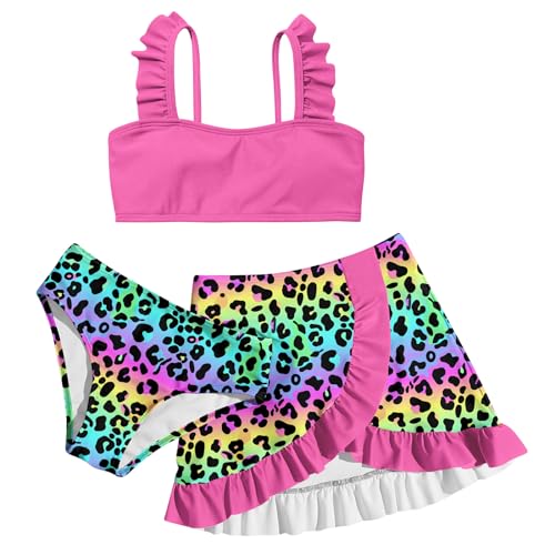 Image of ALISISTER Girls Swimsuit 3 Piece Bathing Suits Summer Bikini Tankini Sets with Cover Up Skirt for 4-12 Years
