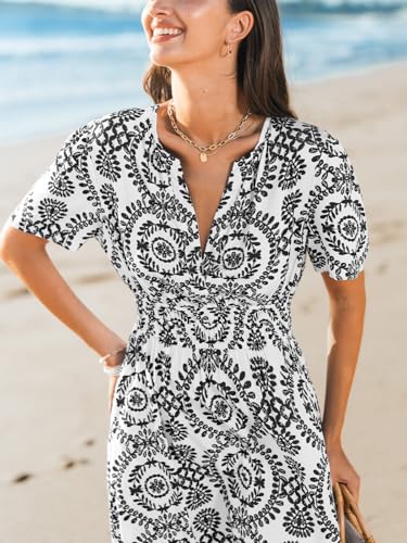 Image of CUPSHE Womens Summer Dresses 2025 V Neck Short Sleeve Flowy A-line Beach Vacation Dress with Pockets