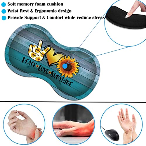 Image of Ergonomic Mouse Wrist Pad with Phone Holder Pen Holder + Cute Coaster + Mini Hook, Multi-Functional Mobile Pen Holder Desktop Storage Box, Peace Love Sunshine