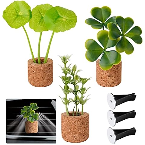 NiHome 3-Pack Mini Succulent Plants Magnetic Cork Planter Car Air Vent Clip Interior Decor Air Freshener Multifunctional Artificial Potted Plants Diffuser Fridge Magnets Home Office Cute Accessories Cover
