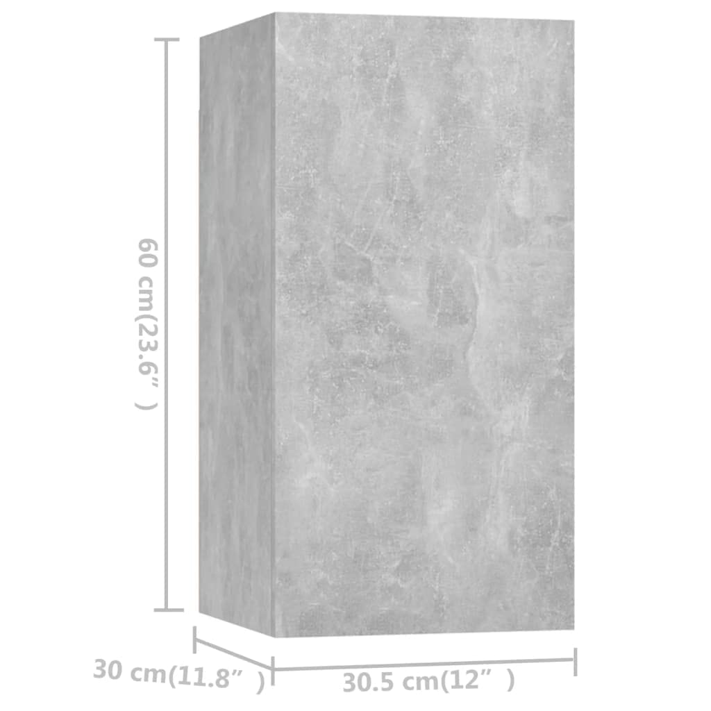 Set di Mobili Porta TV in Legno Multistrato Grigio Cemento 4 pz con Mensole e Cassetti, Supporto Parete e Base, Scaffale per Soggiorno, Consolle con Ripiani e Scomparti Organizzati