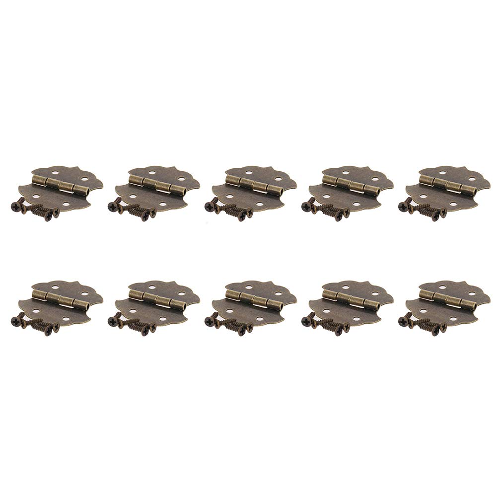 10PCS Cabinet Door Hinges 1.26" x 1.14" x 0.04"Bronze ToneDoor Cabinet Iron Hinges Suitable for Home Office Window Jewelry Box Surface Painting with Some Screws