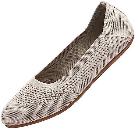 Puxowe Damen Ballerina Runde Zehe Stricken Flache Schuhe Komfort Niedriger Keil Slip On Walking Kleid Schuhe für Frauen Weich