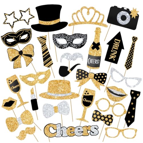 YUBBYSTU 30 Pièces Accessoire Photo,Photobooth Anniversaire,Kit Decoration Accessoire Anniversaire,DIY Fête Photo Booth Props Accessoires pour Photos de Mariage Fête