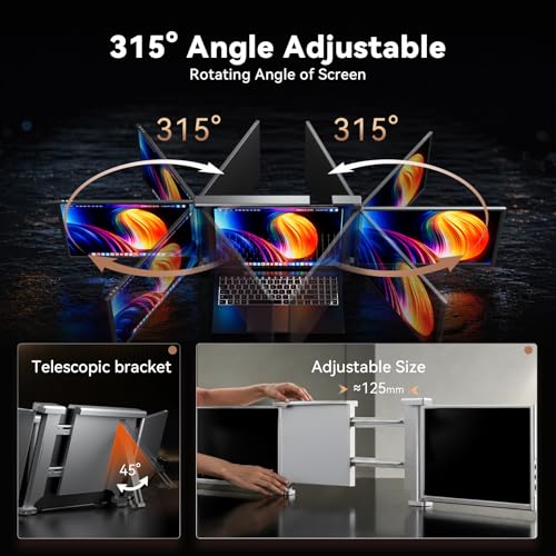 Image of Laptop Screen Extender, 14 inch FHD 1080P IPS Laptop Monitor Extender, 315 Rotation Triple Portable Monitor for 13.5 inch -16.5 inch Laptops, Type-C /HDMI /USB-A Plug & Play for Wins, Mac, Android, Switch