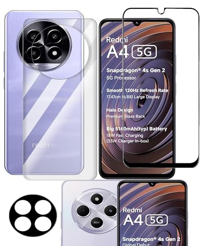 Image of FabeKee Tempered Glass Screen Protector Compatible for Redmi A4 5G | Front And Back Screen Guard With camera lens protector 3 in 1 (Redmi A4 5G, Combo)