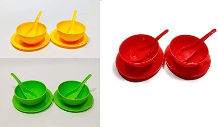 BE MALL Soup Bowl with Soup Spoon with Dish Serving Dal Bowl Fruits Bowl Dresser Set of 6 (Multicolor)