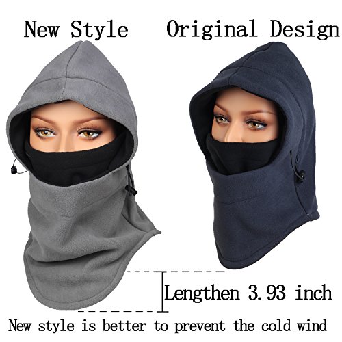 Purjoy Multipurpose Use 6 in 1 Thermal Warm Fleece Balaclava Hood Police Swat Ski Bike Wind Stopper Full Face Mask Hats Neck Warmer Outdoor Winter Sports Snowboarding Cap(Grey+Black)