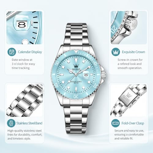 Image of OLEVS Watch Women Silver Watches for Women Luxury for Small Wrists Dress Stainless Steel Women's Wrist Watches Easy to Read Reloj para Mujer Black /Blue /Gold /Green /Pink /Purple