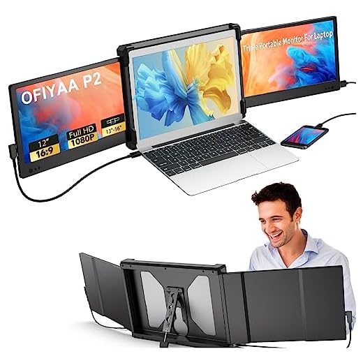 OFIYAA P2 Triple Écran Portable Moniteur Ordinateur, 12''1080P FHD IPS Moniteur Double écran Compatible avec 13''-16'' Mac PC/Notebook/Chrome,Moniteur écra avecType-C/HDMI Plug&Play 4 Haut-Parleurs.