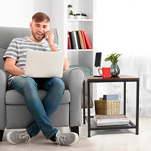 Pipishell 2-Tier Side Table, Industrial End Table, Multipurpose Nightstand, Square Coffee Table With Sturdy Metal Mesh Storage Shelf For Home Living Room Bedroom Office Easy Assembly #TOP7