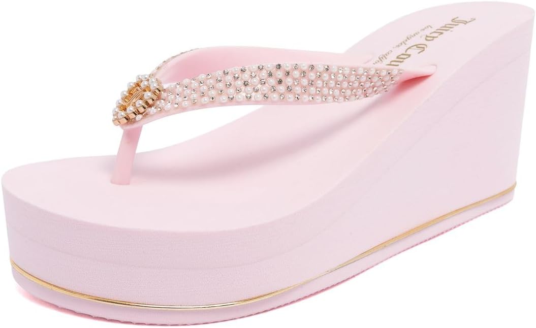 Juicy Couture Women’s Wedge Platform Flip Flops, Fashion Beach Sandals with Soft Footbed and Thong Style