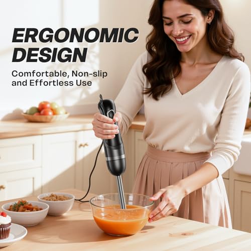 Immersion Blender Handheld, Corded Electric Blenders Portable Stick Mixer with 2 Mixing Speed and Stainless Steel Blades Emulsifier for Effortless Blending Soup, Smoothies, Puree or Baby Food image 4