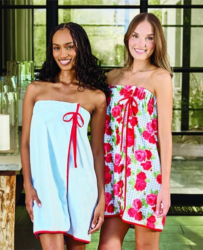 Image of Bella Sleep + Spa Women's Ultra Soft Plush Luxury Spa Shower Bath Wrap with Adjustable Closure, One Size, Light Blue /Red