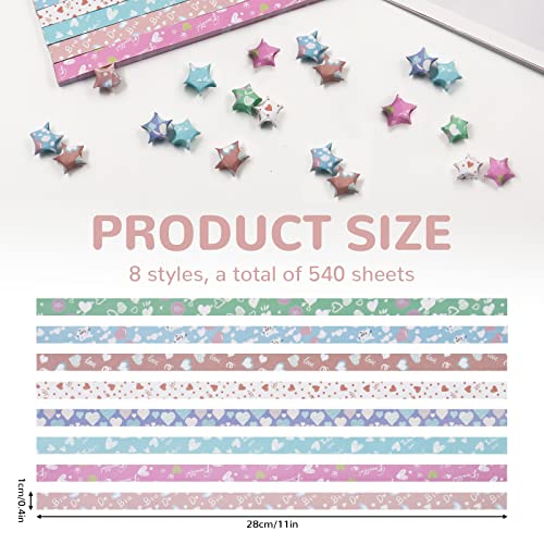 Image of 540 Sheets Origami Stars Paper Strips DIY Hand Crafts Heart Lucky Colorful Star 8 different styles Decoration Folding Paper for Arts Crafting Supplies, School Teaching (Heart B)