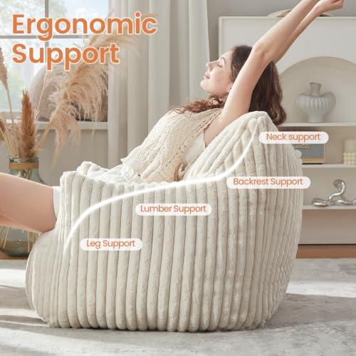 Image of Giant Bean Bag Chairs for Adults Teens with Filling Large Fluffy Bean Bag Chair with Armrests Plush Comfy BeanBag Couch Sofa Chair for Bedroom Living Room Reading