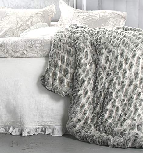 Luxury Faux Fur Oversized Throw Blanket With Plush Velvet Reverse, Fox Lynx Or Gray Mink (Ruched Gray) #TOP3