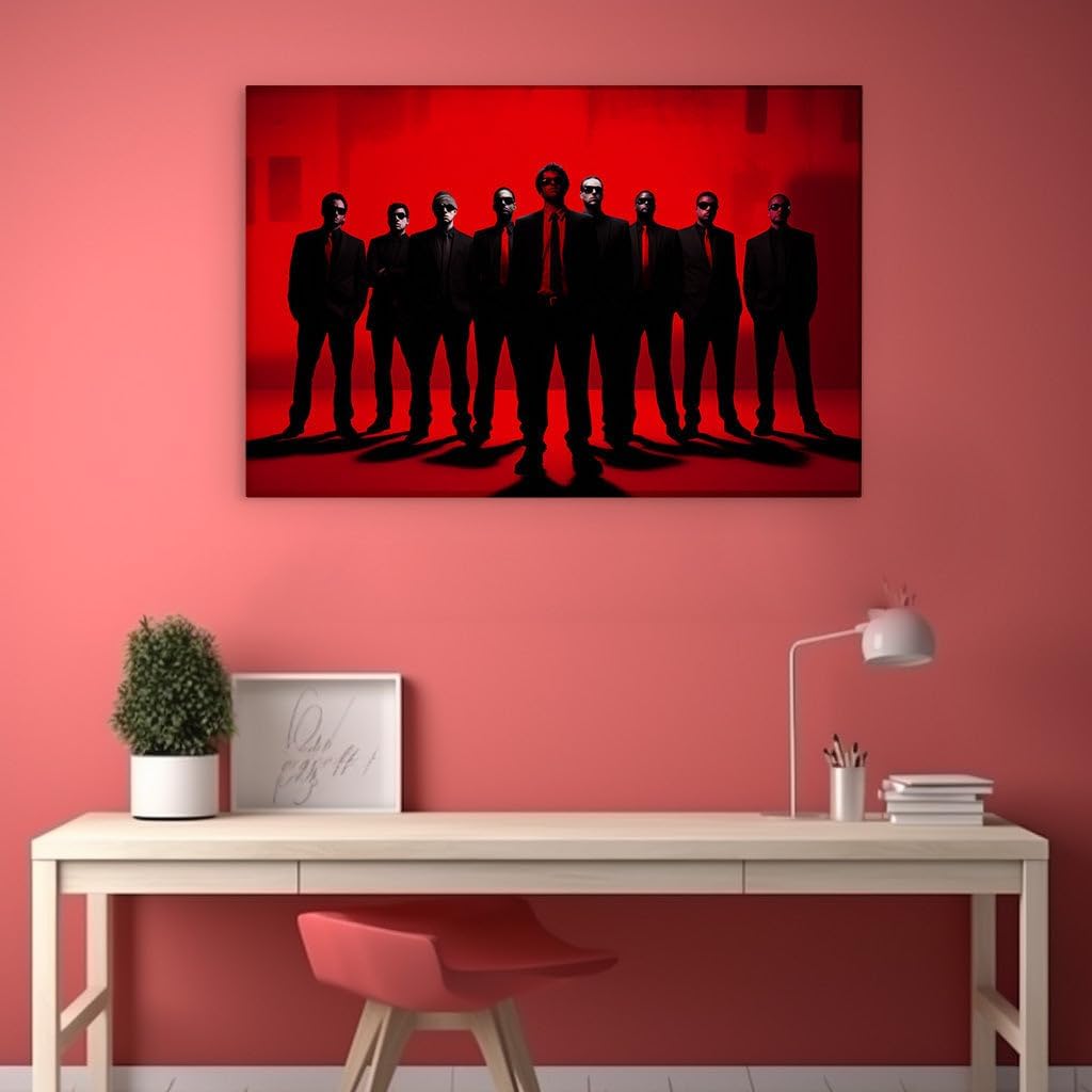 Canvas for Living room. Ten Men in Black Suits Unveil a Tapestry of Mystery and Power, 27 x 18 inch Canvas Wall Art - Artistic Inspirations For Tweens - Modern Home Decor - 69x46 cm (27x18 inch)