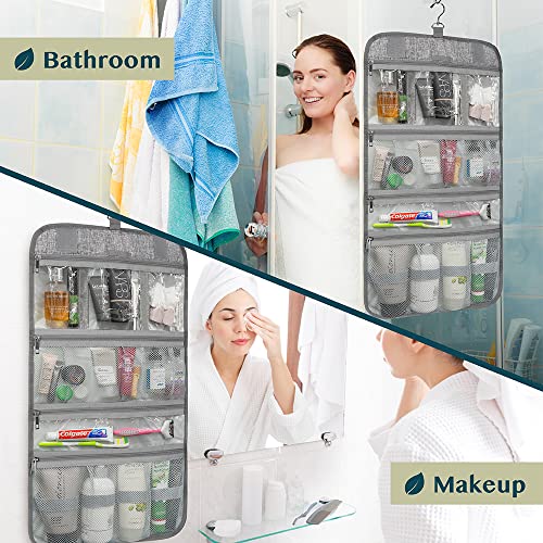 PAVILIA-Hanging-Toiletry-Bag-Women-Men-Travel-Kit-Foldable-Toiletries-Organizer-Roll-up-Cosmetics-Makeup-Bag-Accessories-Waterproof-Essentials-Jewelry-Case-Heather-Grey