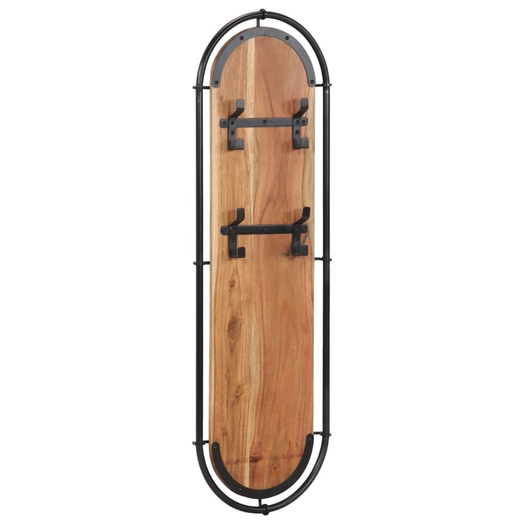 Appendiabiti da parete in legno di acacia massiccio con 4 ganci in ferro, set da 2 pezzi, per corridoio e ingresso, salvaspazio, appendiabiti, giacche e borse, 34 x 110 cm