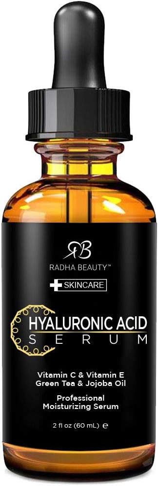 Radha Beauty Hyaluronic Acid Serum for Face, 2 fl. oz - Infused with Vitamin C + E + Green Tea & Jojoba Oil for Anti-Aging, Wrinkles, and Fine Lines - For Radiant and Healthy Skin