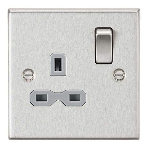 Knightsbridge CS7BCG 13A 1G DP Switched Socket with Grey Insert - Square Edge Brushed Chrome, 10.5 mm*89.0 mm*89.0 mm