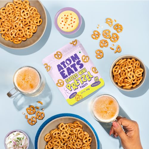 Image of Atom Eats Salted Pretzel Mini Knots 30g - (Pack of 3) | 100% Baked | Savory Snacks, Crunchy Namkeen - Perfect for Snack Box, Parties, On-the-Go Versatile Food Items - Great for Dipping, Solo Snacking