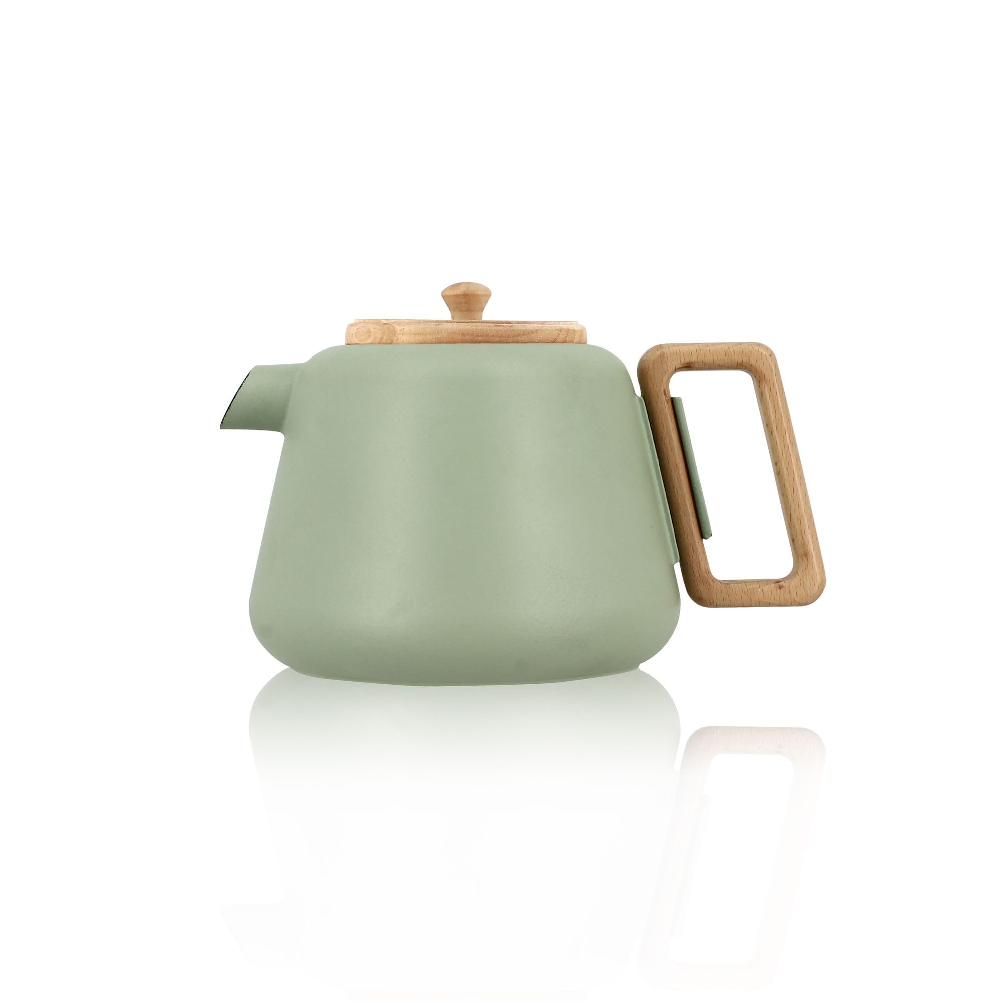 OGO LIVING - Théière en fonte Viggo 1000ml Amande avec filtre en inox - Poignée et couvercle en bois - Idéale pour les amateurs de thé