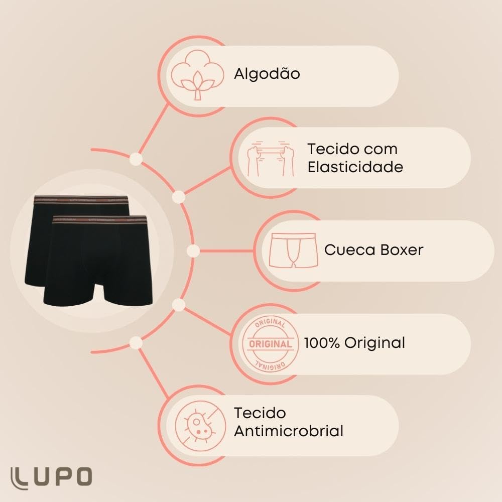 Kit 10 Cueca Boxer Lupo Algodão Cotton Respirável Masculina Kit 10 Cueca Boxer Lupo Algodão Cotton Respirável Masculina