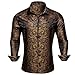 Barry.Wang Black and Gold Men Shirt Silk Paisley Long Sleeve Button Down Dress Shirt Vintage Cowboy Party Casual Western Club