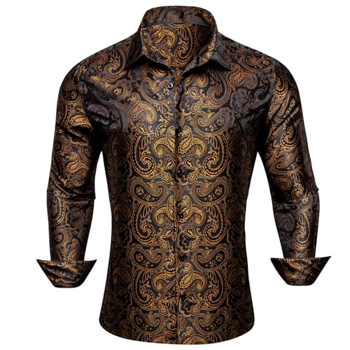 Barry.Wang Mens Silk Shirts Floral Paisley Button Down Dress Shirt for Men Mexico Western Cowboy Shirt Vintage3