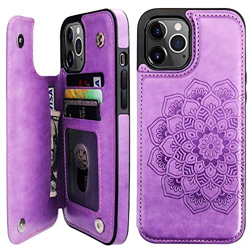 Vaburs for iPhone 12 Pro Max Wallet Case Mandala Pattern, Purple