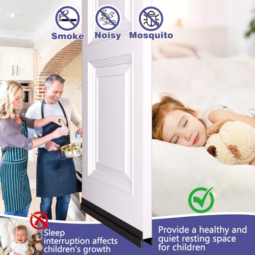 Image of Door Draft Stopper, Adjustable Silicone Weather Stripping Door Bottom Seal Blocker Air Noise, Under Door Gap Filler for Interior /Exterior Doors (Black, 39 inch)