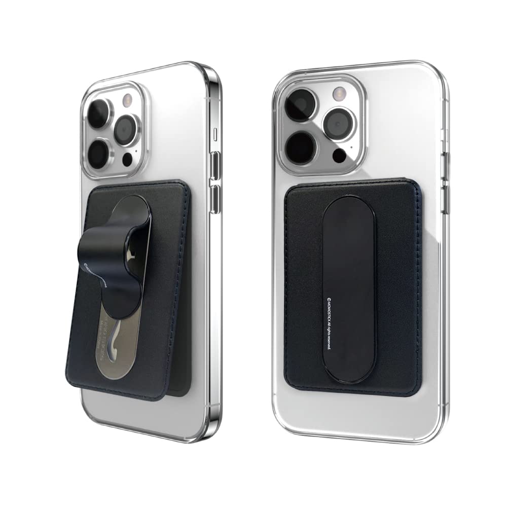 Momostickleather Phone Card Wallet With Secure Finger Grip Sticker