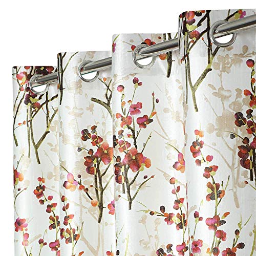 Image of Polyester Floral Print Light Filtering Long Door Curtain for Bedroom Living Room, 9 feet Long, Orange, Set of 1