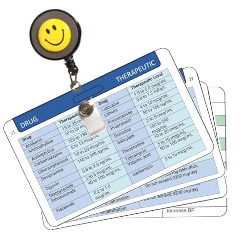 Cardiac Drips, ICU Drips Badge Card Reference - Cardiac Drips, Therapeutic, Sedative, Analgesia, Antidote IV, Critical Infusion - ICU Nurses, Nursing Students, Tele Nurse, RRT (4 Cards + Badge Reel)