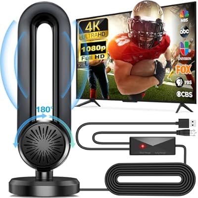 TV Antenna Indoor for Local Channels: Bunobry Portable Long Range 360° Reception Digital HDTV Antenna - Strong Magnetic Base Support 4K 1080P VHF UHF with Smart Switch Signal Amplifier