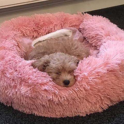 Soft Luxurious Dog Bed Comfortable Cat Dog Donut Bed With Anti Slip Base Cuddler Kennel Soft Puppy Sofa Cat Cushion Pet Bed-50cm-Pink Cover