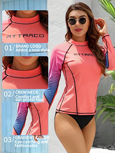 Attraco Swim Shirts For Women Long Sleeve Swim Shirt Uv Shirts For Women Long Sleeve Rashguard Coral M #TOP15