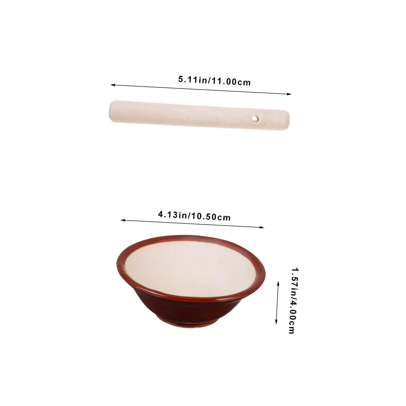 Bol à Broyer en Céramique Marron Bâton en Bois Cuisine
