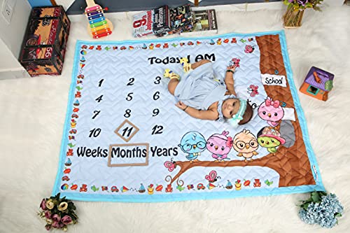 NEW COMERS® Milestone Baby Blanket for All Season, Multiuse Cotton Blanket & Prop for Summer/Winter/Ac Room, Blankets for Kids/New Born Monthly Photoshoot, Thread Count (80/153) 135x115x2cm | 522