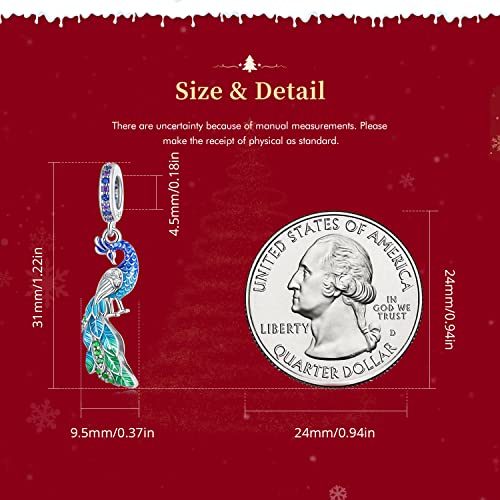 Voroco Peacock Charm For Bracelet 925 Sterling Silver Peafowl Animal Dangle Charm Jewelry Gifts For Daughters Mom Sister Wife Friends Grandma #TOP3