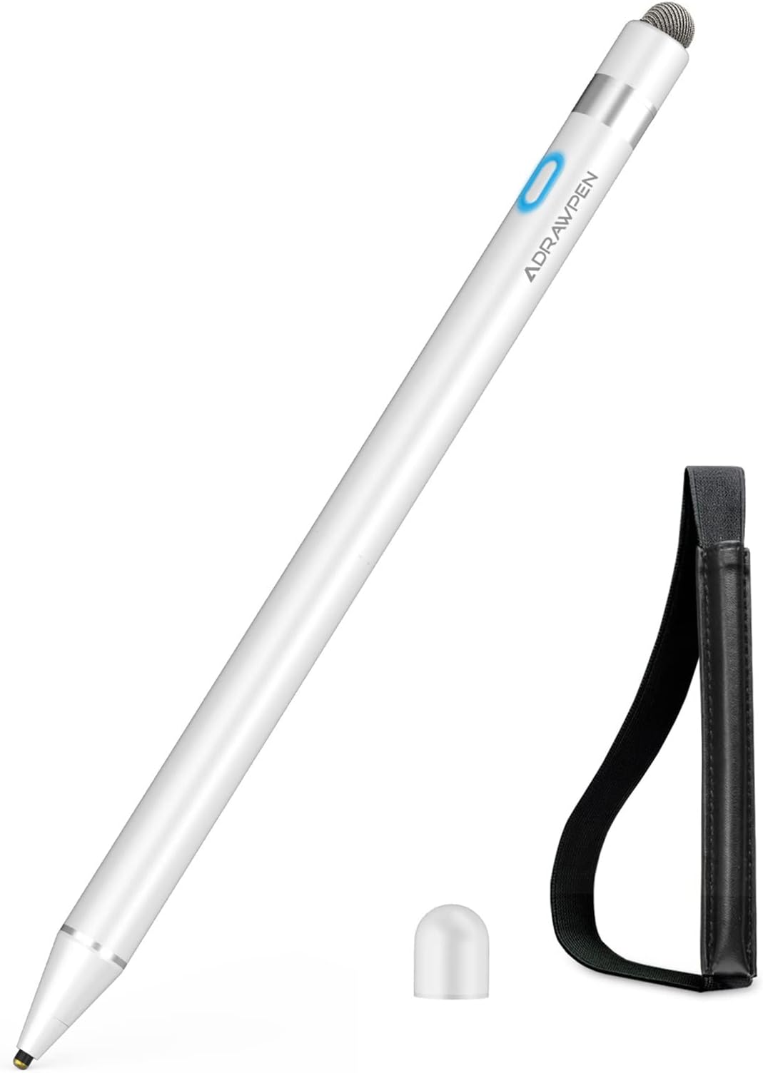 Stylus Pen Compatible for Apple iPad, Adrawpen Rechargeable Active Stylus Pen with 2 in 1 Copper & Mesh Fine Tip, 5 Mins Auto Off Smart Pencil Digital Pen for iPad/iPhone/iPad Pro &Android-White