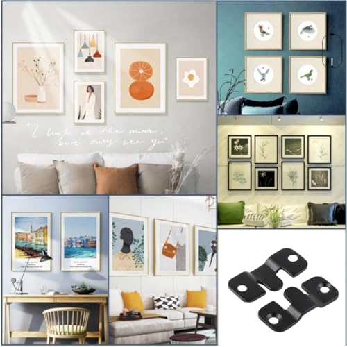 Image of 8 Pairs Interlocking Flush Mount Bracket Picture Hanging Hooks Stainless Steel Heavy Duty Photo Frame Hook Large Picture Hanger Buckle Furniture Connector Headboard Wall Mounting Hardware（Black）
