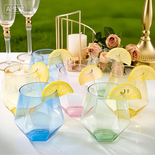 Image of Goodluck 40PCS 12oz Diamond Stemless Plastic Wine Whiskey Glass,Multi-color | Disposable Cocktail Glasses, Suitable for Weddings, Birthday Parties, Family Gatherings, Bars, etc