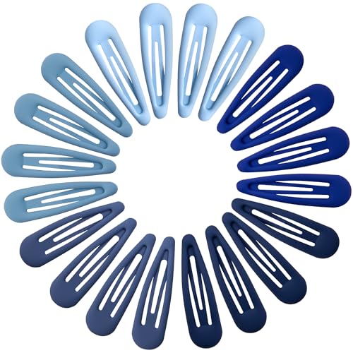 Cptots Small Hair Barrettes For Women No Slip Metal Snap Clips For Thin And Fine Hair Matte Multiple Blue 20 PCS 1.97 x 0.5 Inch.