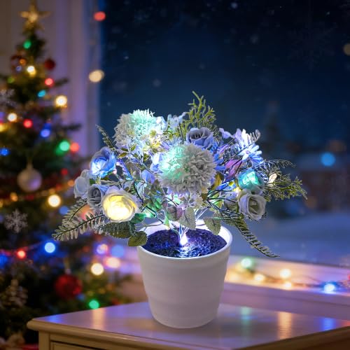 Image of Artificial Blue Flower Night Light Bedroom Wedding Party Office Decor | Unique Gifts for Women Mom Wife Girlfriend Sister FriendBirthday Valentines Mothers Day Christmas Anniversary Housewarming