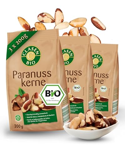 CLASEN BIO Paranüsse geschält 3x200g Bundle Paranusskerne naturbelassen knackig & aromatisch Para Nuts ideal als Snack oder Topping Reich an Ballaststoffen & Selen Quelle für Magnesium