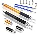 MEKO 3-in-1 Precision Series Disc Stylus Pen, 6-Inch (2 Piece) with 4 Pieces Disc, 2 Pieces Fiber Tip and 2 Pieces Refill Ink - Black/Silver
